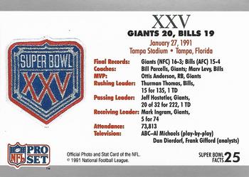 1991 Pro Set Super Bowl Ticket Replica #25 SB XXV Ticket Back