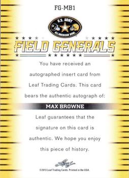 2013 Leaf U.S. Army All-American Bowl - Field Generals #FG-MB1 Max Browne Back
