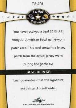 2013 Leaf U.S. Army All-American Bowl - Patch Autographs Bronze #PA-JO1 Jake Oliver Back