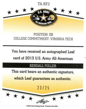 2013 Leaf U.S. Army All-American Bowl - Tour Autographs Green #TA-KF2 Kendall Fuller Back