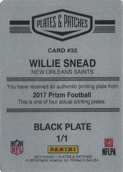 2017 Panini Plates & Patches - 2017 Prizm Printing Plate Black #32 Willie Snead Back