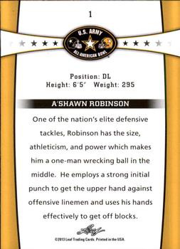 2013 Leaf U.S. Army All-American Bowl Retail #1 A'Shawn Robinson Back