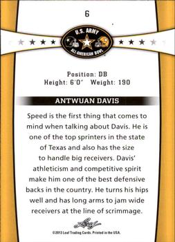 2013 Leaf U.S. Army All-American Bowl Retail #6 Antwuan Davis Back