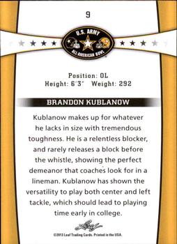 2013 Leaf U.S. Army All-American Bowl Retail #9 Brandon Kublanow Back