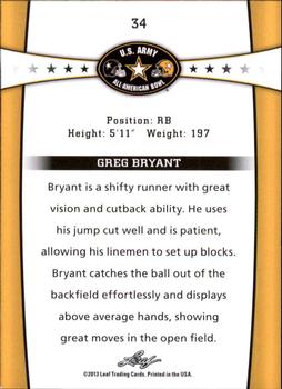 2013 Leaf U.S. Army All-American Bowl Retail #34 Greg Bryant Back