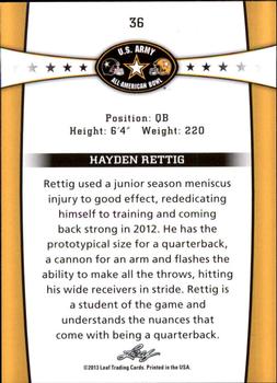 2013 Leaf U.S. Army All-American Bowl Retail #36 Hayden Rettig Back