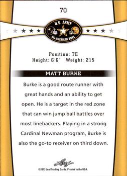 2013 Leaf U.S. Army All-American Bowl Retail #70 Matt Burke Back