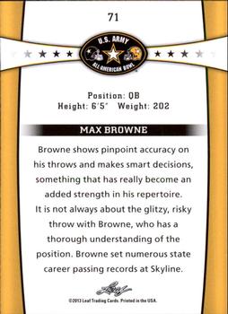 2013 Leaf U.S. Army All-American Bowl Retail #71 Max Browne Back