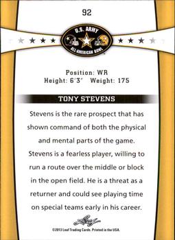 2013 Leaf U.S. Army All-American Bowl Retail #92 Tony Stevens Back