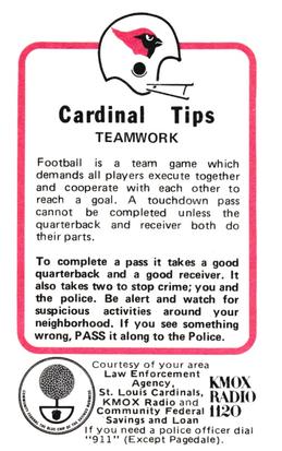 1980 St. Louis Cardinals Police #NNO Pat Tilley Back