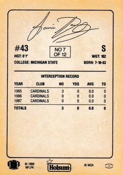 1988 Holsum Phoenix Cardinals #7 Lonnie Young Back