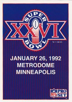 1992 Pro Set Foot Locker Super Bowl Commemorative #NNO Header Card Front