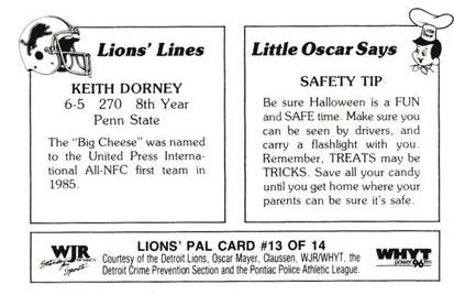 1986 Detroit Lions Police #13 Keith Dorney Back