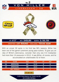 2013 Score Denver Broncos #2 Von Miller Back