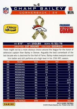 2013 Score Denver Broncos #6 Champ Bailey Back