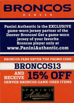 2013 Score Denver Broncos #NNO Coupon Card Front