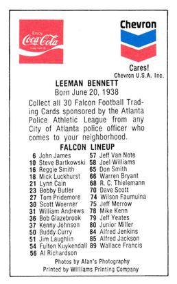 1981 Atlanta Falcons Police #NNO Leeman Bennett Back