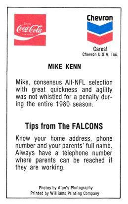 1981 Atlanta Falcons Police #NNO Mike Kenn Back