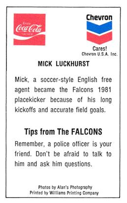 1981 Atlanta Falcons Police #NNO Mick Luckhurst Back