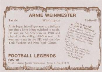 1983-84 Cramer Pac-10 Football Legends #8 Arnie Weinmeister Back