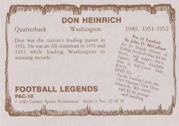 1983-84 Cramer Pac-10 Football Legends #23 Don Heinrich Back