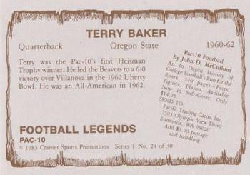 1983-84 Cramer Pac-10 Football Legends #24 Terry Baker Back