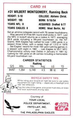 1984 Philadelphia Eagles Police #4 Wilbert Montgomery Back