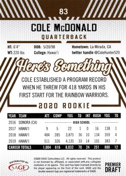 2020 SAGE HIT #83 Cole McDonald Back