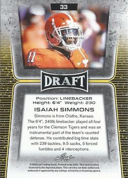 2020 Leaf Draft #33 Isaiah Simmons Back