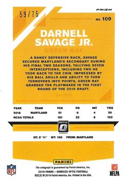 2019 Donruss Optic - Rookies Autographs Blue #109 Darnell Savage Jr. Back