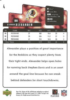 2001 Upper Deck Washington Redskins #4 Stephen Alexander Back