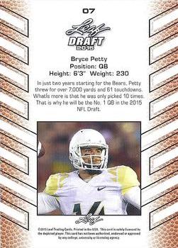 2015 Leaf Draft Special Issue #07 Bryce Petty Back