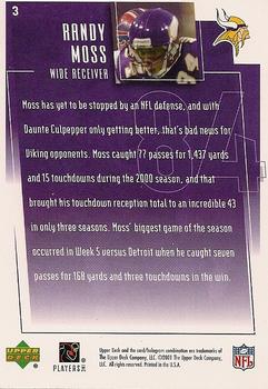 2001 Upper Deck Minnesota Vikings SGA #3 Randy Moss Back
