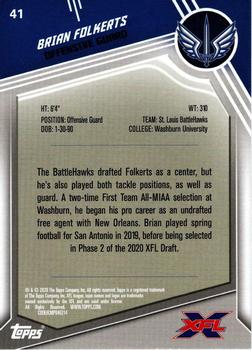 2020 Topps XFL #41 Brian Folkerts Back