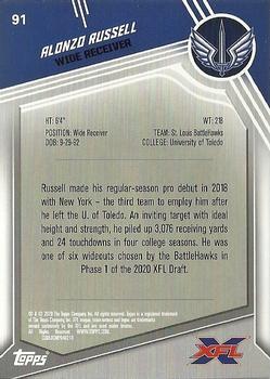 2020 Topps XFL #91 Alonzo Russell Back