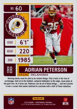 2019 Panini Contenders - Championship Ticket #60 Adrian Peterson Back