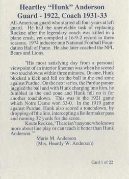 1989 Notre Dame Fighting Irish: 1903-32 #1 Hunk Anderson Back