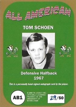 2003-09 TK Legacy Notre Dame Fighting Irish - All-American Autographs #AB1 Tom Schoen Back