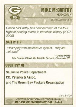 2010 Green Bay Packers Police - Saukville Police Deptment #2 Mike McCarthy Back