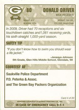 2010 Green Bay Packers Police - Saukville Police Deptment #4 Donald Driver Back