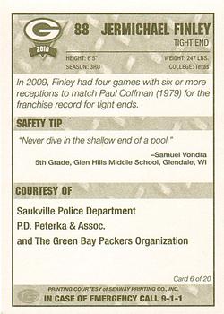 2010 Green Bay Packers Police - Saukville Police Deptment #6 Jermichael Finley Back