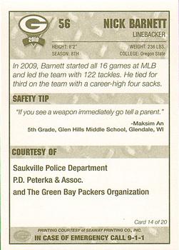 2010 Green Bay Packers Police - Saukville Police Deptment #14 Nick Barnett Back