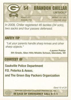2010 Green Bay Packers Police - Saukville Police Deptment #15 Brandon Chillar Back
