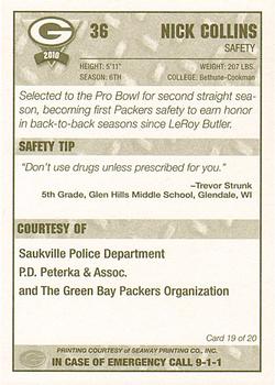 2010 Green Bay Packers Police - Saukville Police Deptment #19 Nick Collins Back