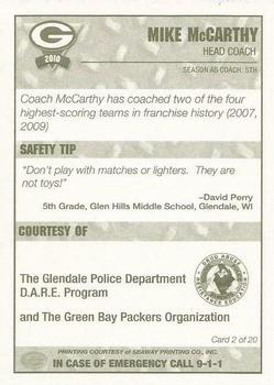 2010 Green Bay Packers Police - Glendale Police Department #2 Mike McCarthy Back