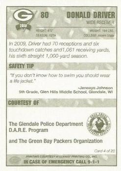 2010 Green Bay Packers Police - Glendale Police Department #4 Donald Driver Back