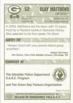 2010 Green Bay Packers Police - Glendale Police Department #17 Clay Matthews Back