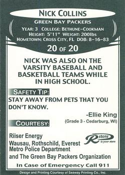 2007 Green Bay Packers Police - Riiser Energy, Wausau, Rothschild, Everest Metro Police Department #20 Nick Collins Back
