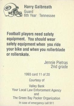 1993 Green Bay Packers Police - Valley Bank #11 Harry Galbreath Back