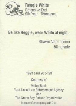 1993 Green Bay Packers Police - Valley Bank #20 Reggie White Back